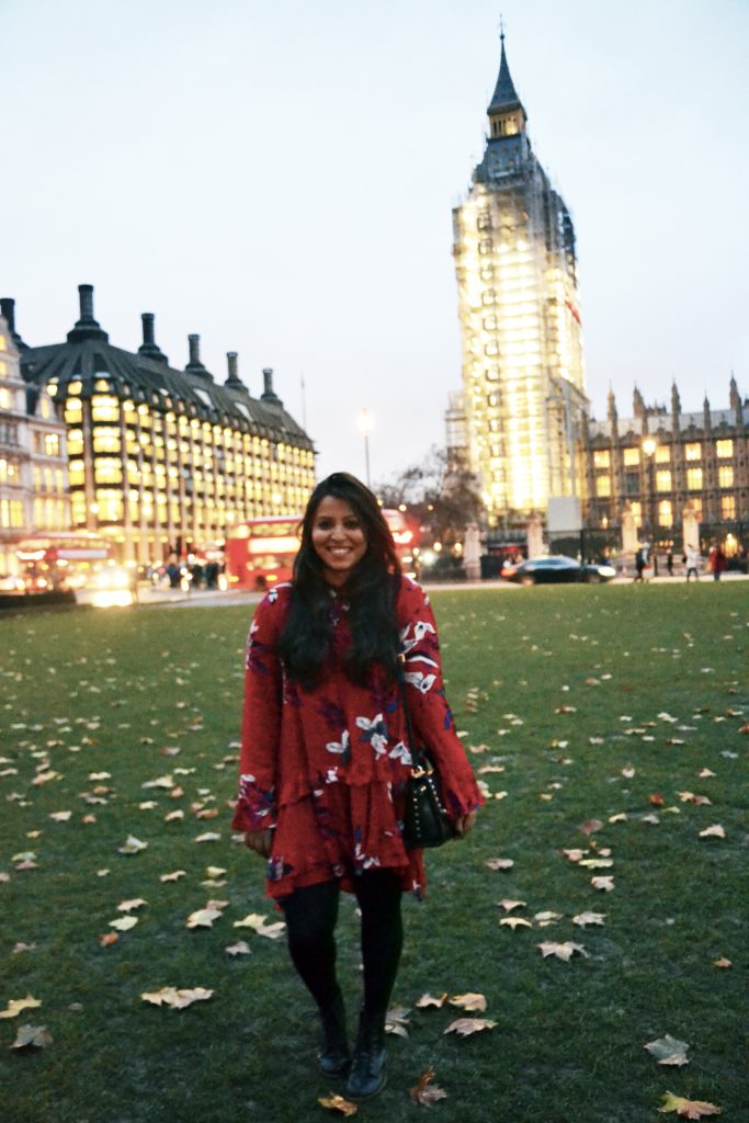 Playful Floral Dress with Tights and Boots — London Winter Outfits
