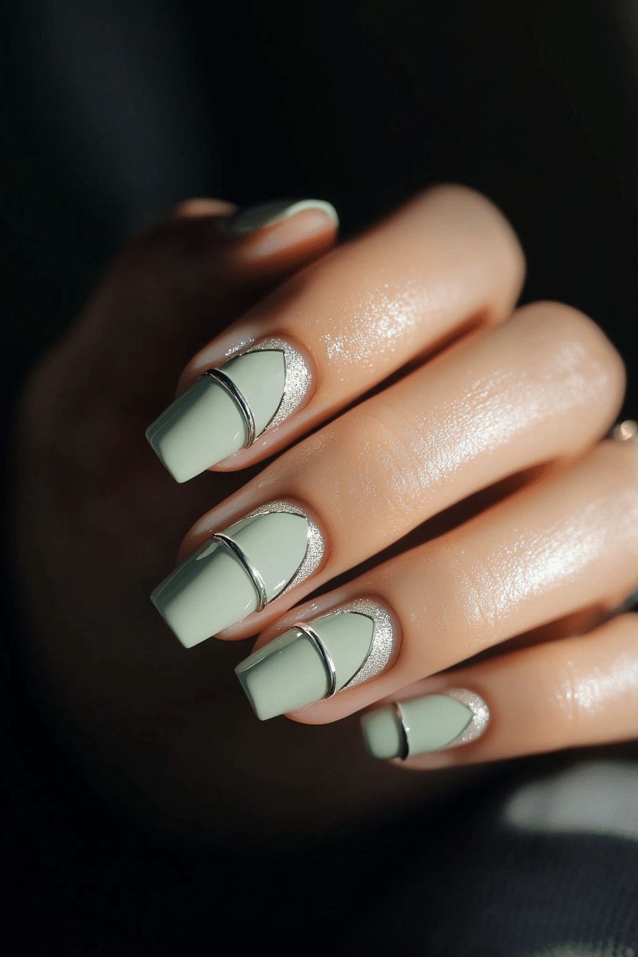 Geometric Lines And Glitter Accent Visual Idea Geometric Lines And Glitter Accent Visual Idea — Classy Winter Nails
