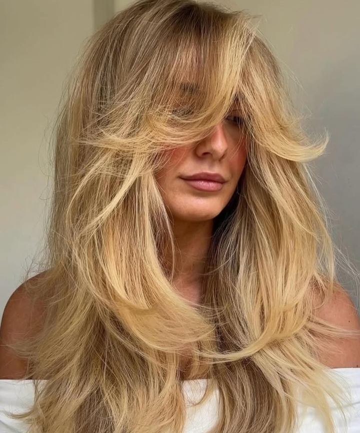 Voluminous Layered Shag with Honey Blonde — Winter Haircuts for Straight Hair