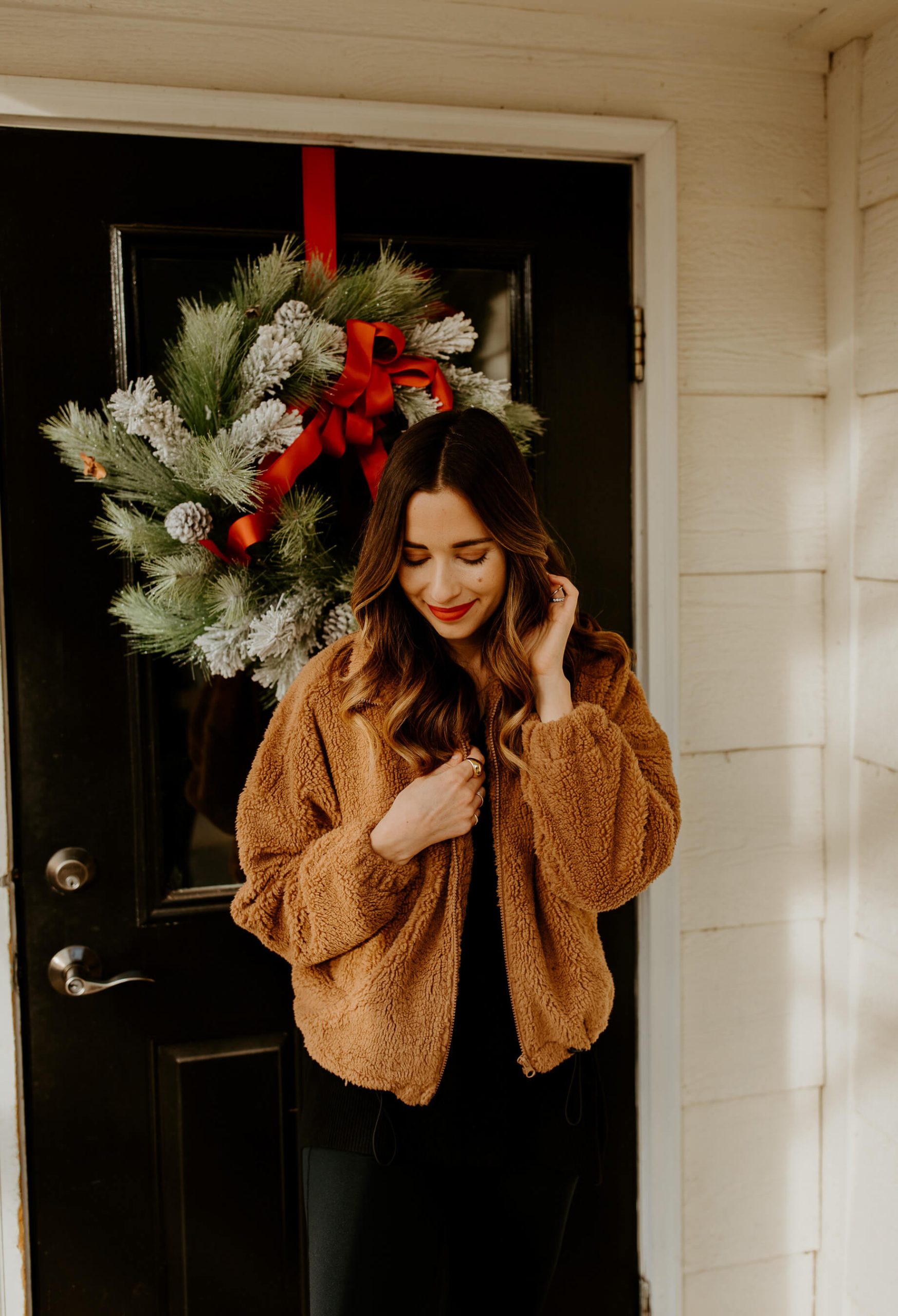 Modern Silhouette: Cropped Teddy Coat with Black Trousers Modern Silhouette: Cropped Teddy Coat with Black Trousers — December Outfits
