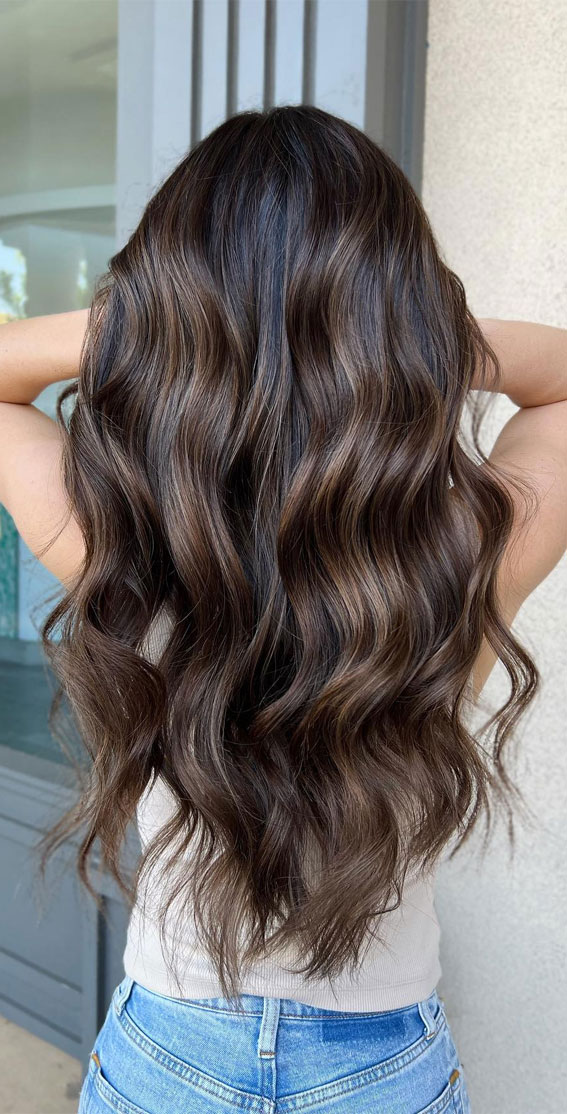 Loose Waves Cool Ash Blonde Balayage on Dark Brown Loose Waves Cool Ash Blonde Balayage on Dark Brown — Winter Balayage