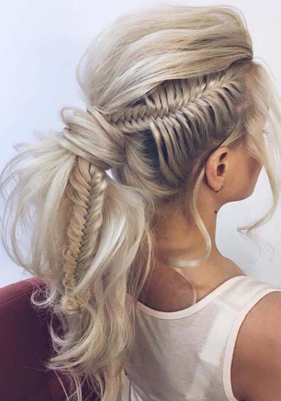 Platinum Ponytail With Fishtail Braid — Winter Formal Hairstyles