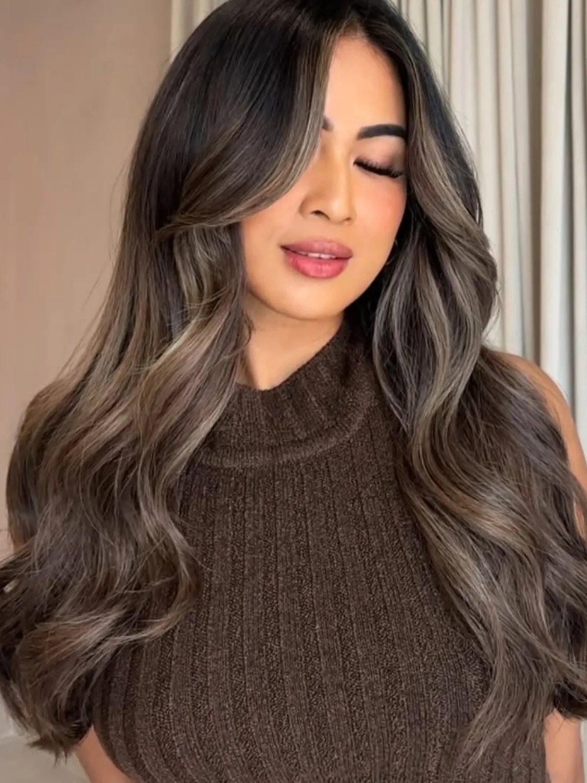 Collarbone Ash Brown With Curtain Bangs — Winter Hair Colors for Brown Eyes