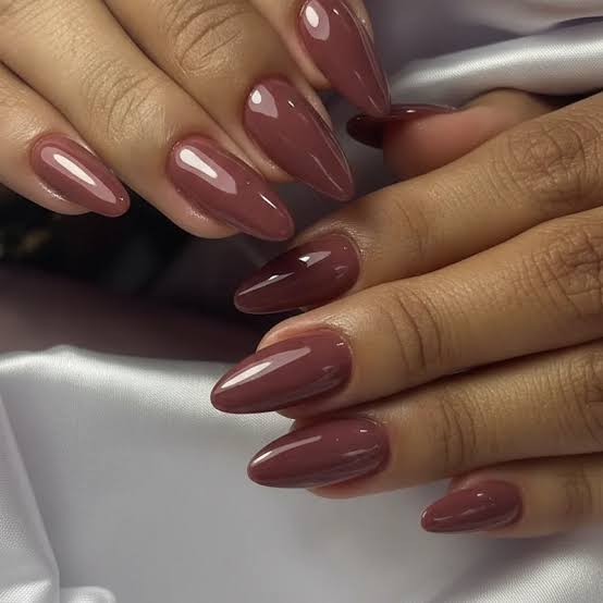 Muted Rose Brown Glossy Nails Muted Rose Brown Glossy Nails — Winter Acrylic Nail Colors