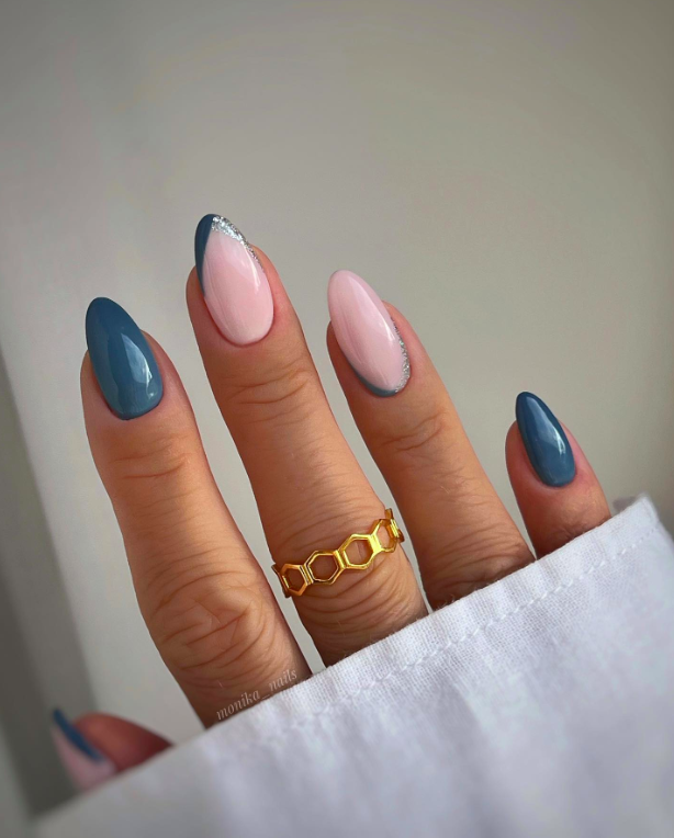 Teal and Pink Split Design Teal and Pink Split Design — Winter Blue Nails