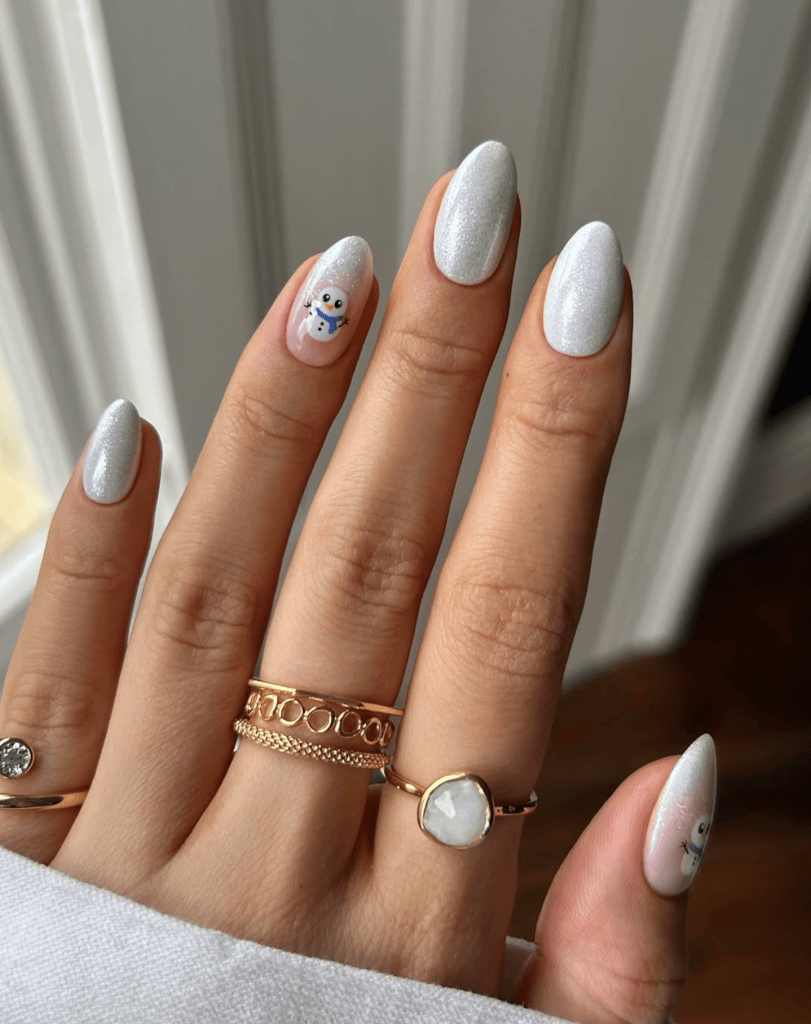 Medium Oval Pearlescent Frosty Snowman Medium Oval Pearlescent Frosty Snowman — Winter Oval Nails