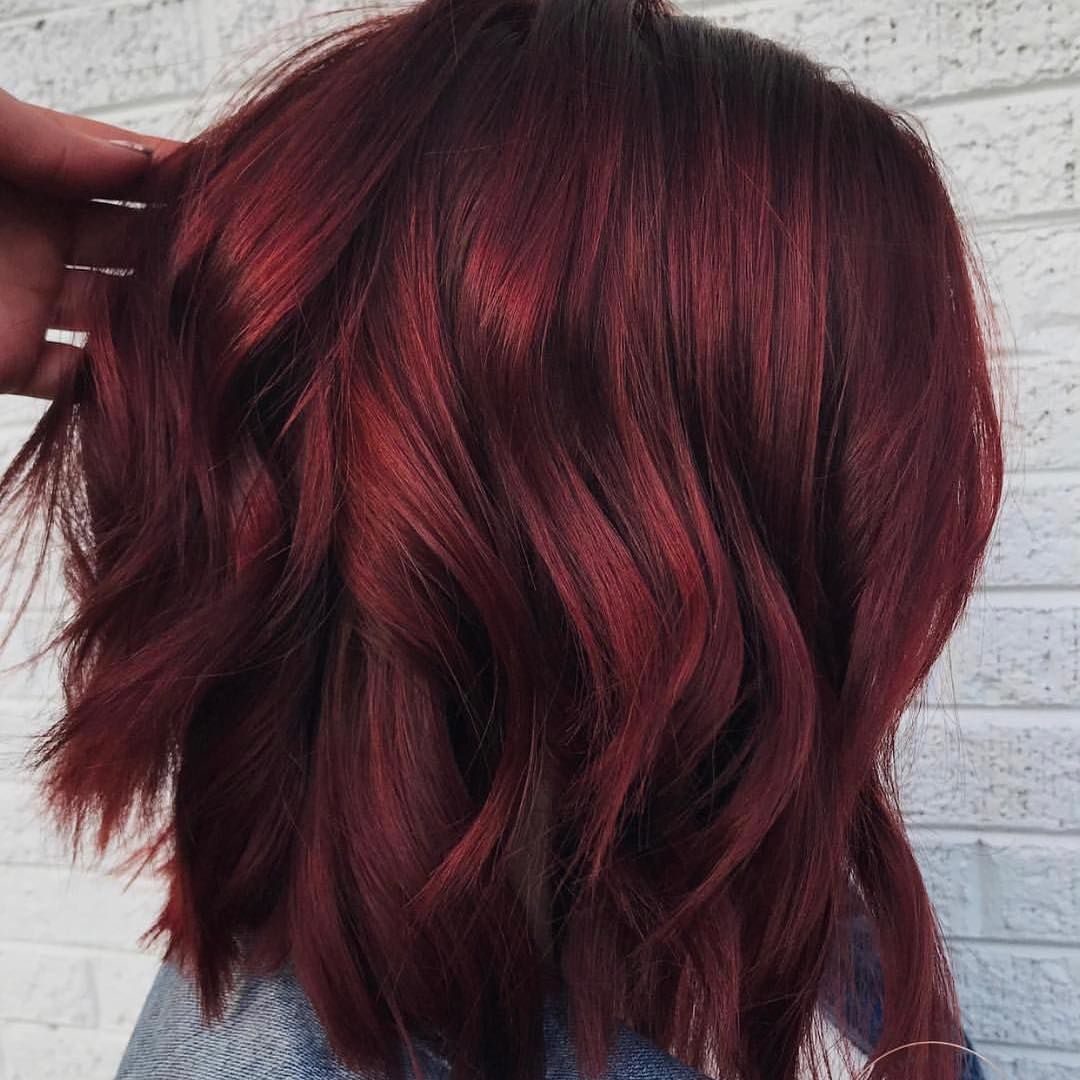 Deep Red-Auburn Textured Lob — Winter Auburn Hair Color