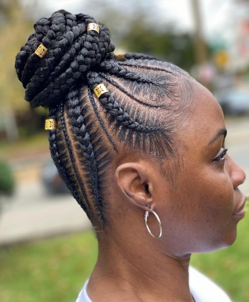 Intricate Black Braided Updo With Beads — Winter Braid Colors for Black Women