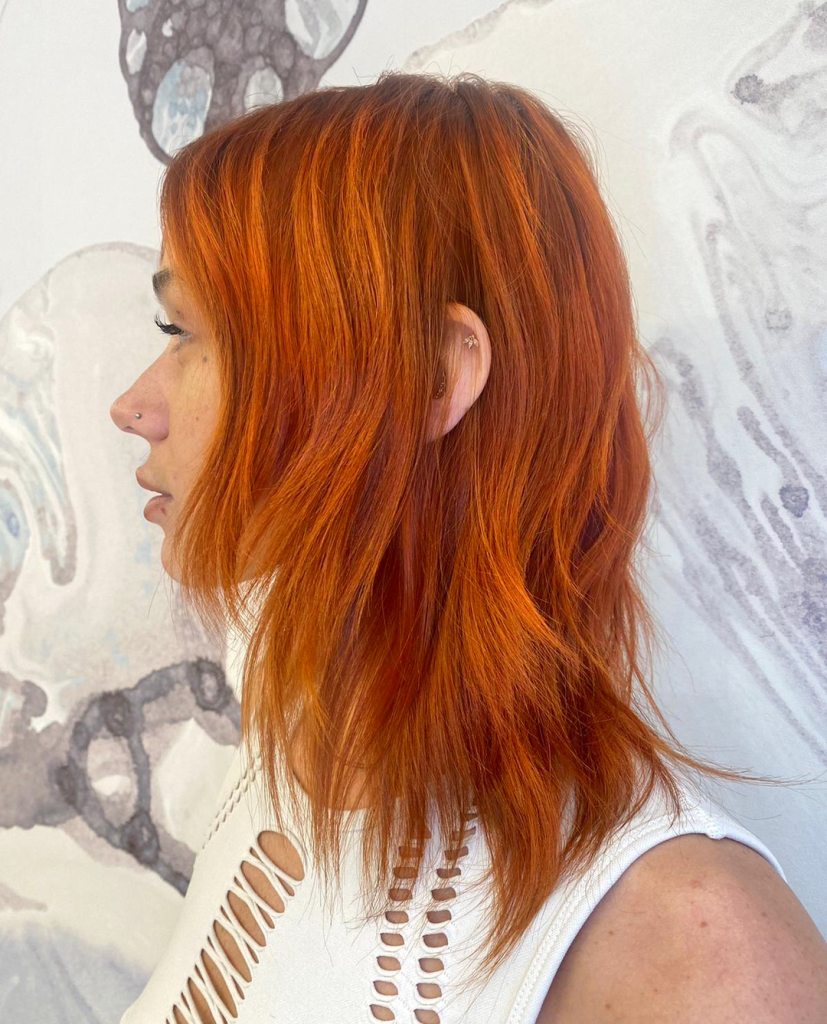 Choppy Shaggy Lob In Fiery Copper — Winter Copper Hair Color