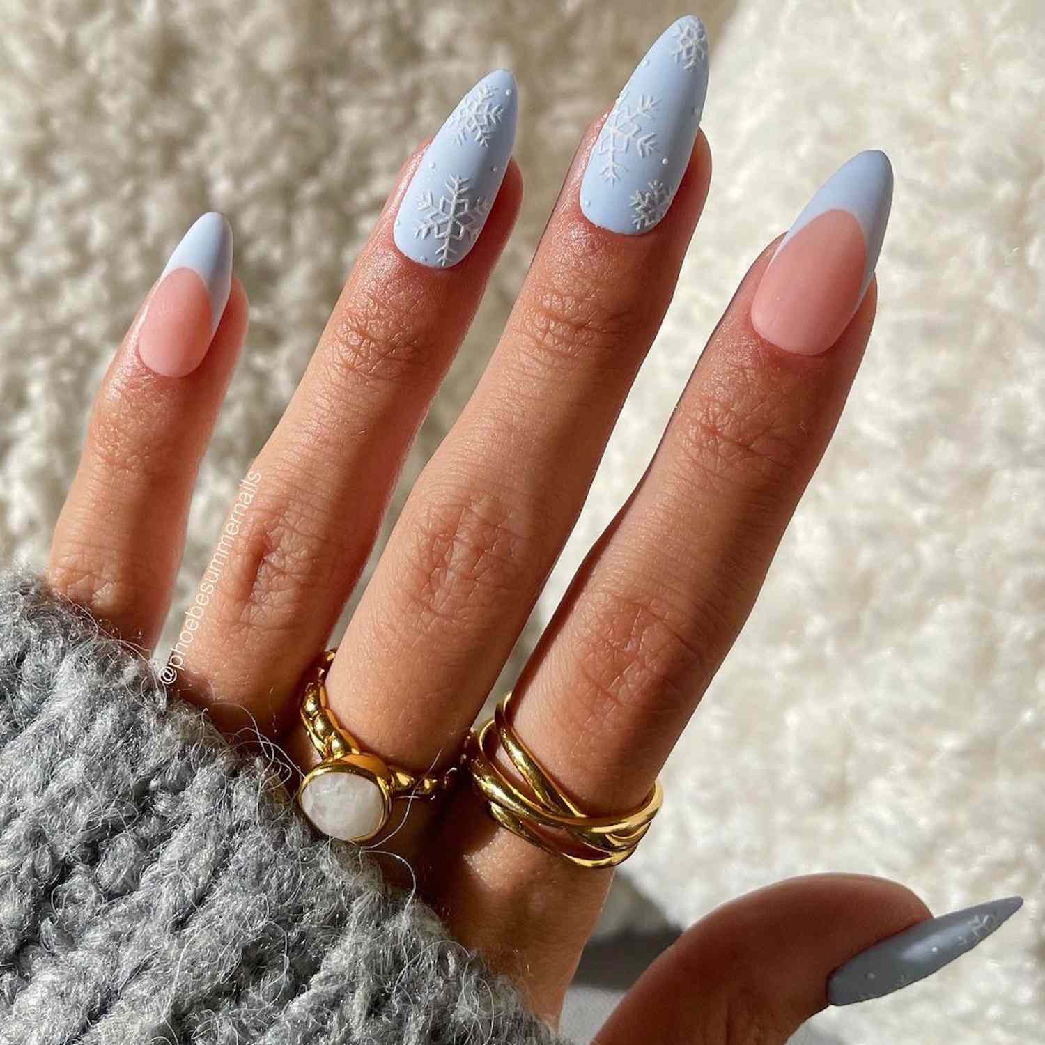 Matte Snowflakes on Pastel Blue Stilettos Matte Snowflakes on Pastel Blue Stilettos — Pastel Winter Nails