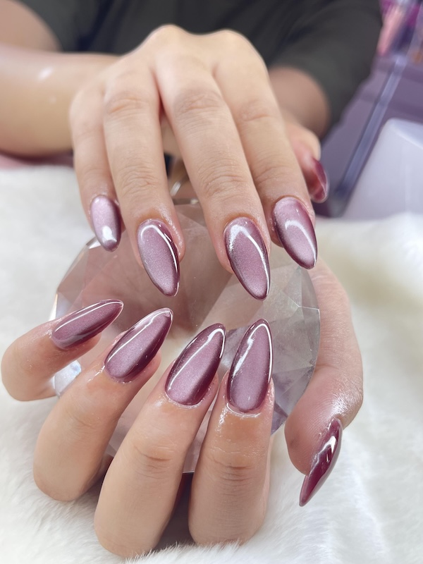 Shimmering Rose Gold Cat Eye Stilettos — Winter Cat Eye Nails