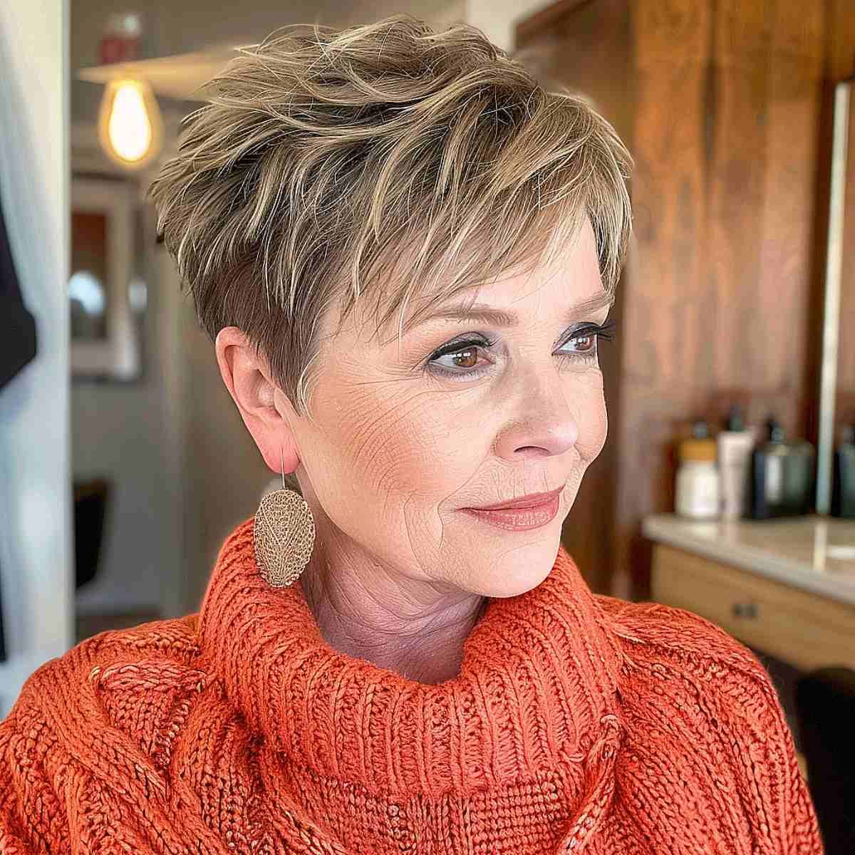 Textured Blonde Pixie With Undercut — Winter Hairstyles for Women Over 60
