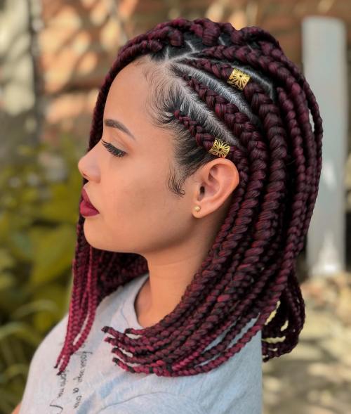 Burgundy Ombre Box Braids — Winter Protective Hairstyles