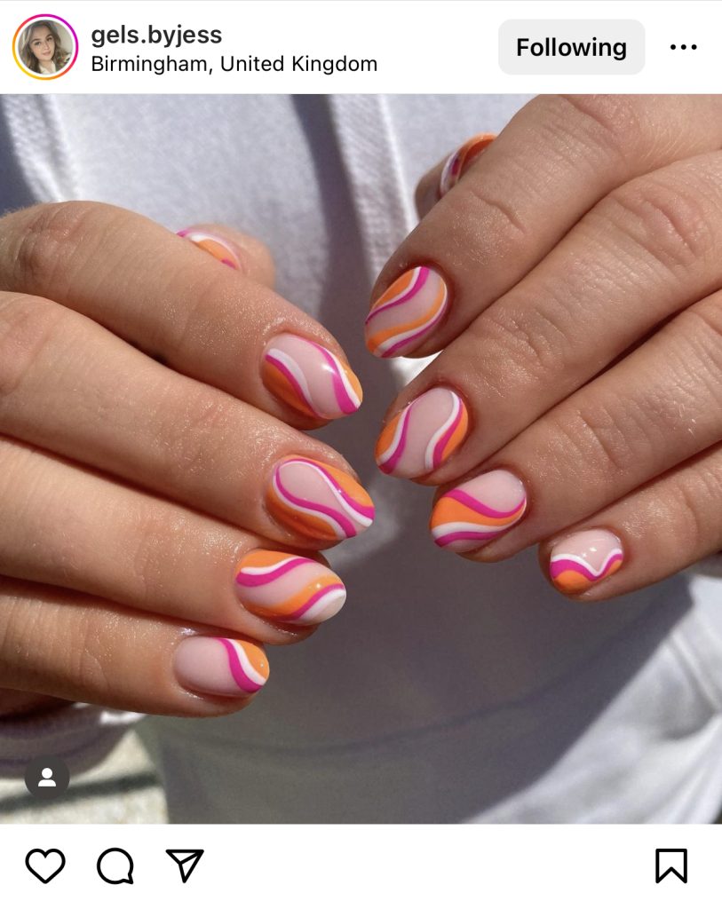 Pink Orange White Swirl Oval Pink Orange White Swirl Oval — Winter to Spring Transition Nails