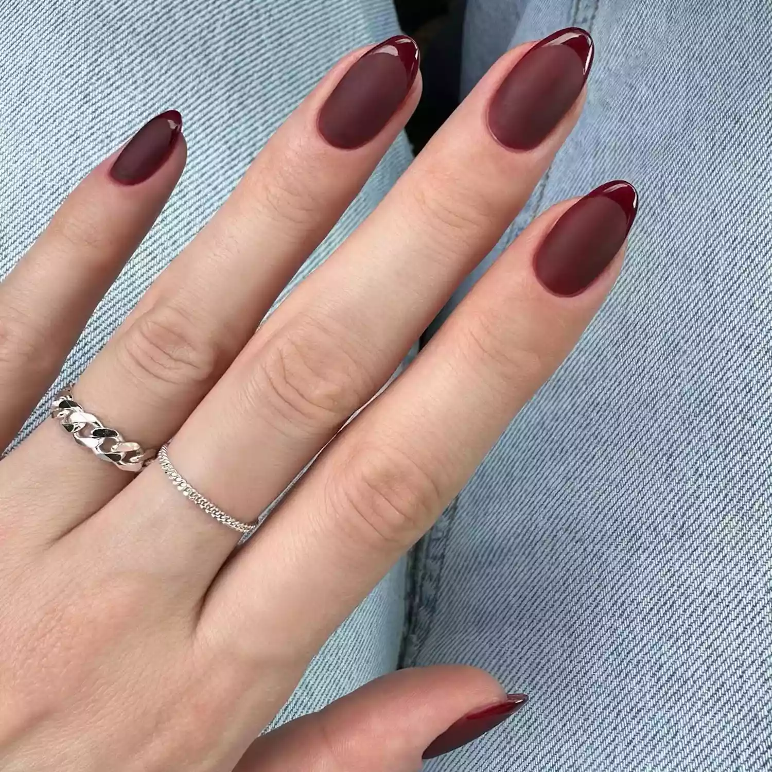Matte Deep Burgundy Almond Nails — Winter Almond Nails