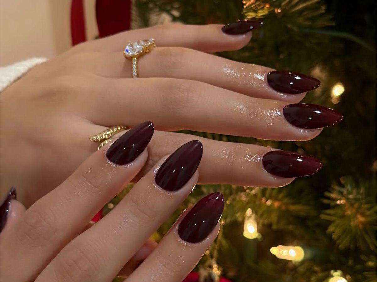 Glossy Deep Wine Red Stilettos — Winter Nail Art