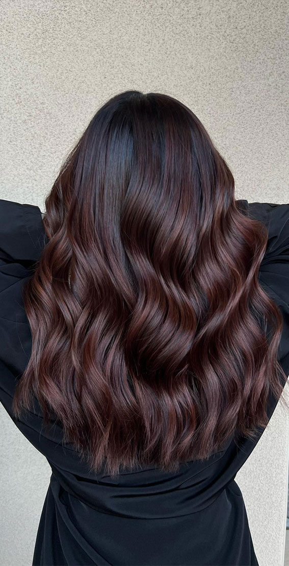 Mid-Back Dark Cherry Brown with Red Undertones — Cherry Cola Hair Color