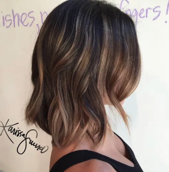 Chin Bob With Caramel Highlights — Reverse Balayage
