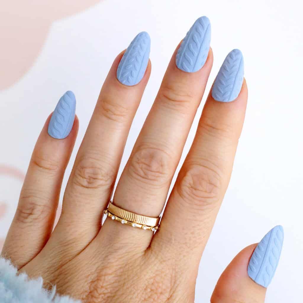 Matte Light Blue Cable Knit Stilettos Matte Light Blue Cable Knit Stilettos — Winter Acrylic Nails