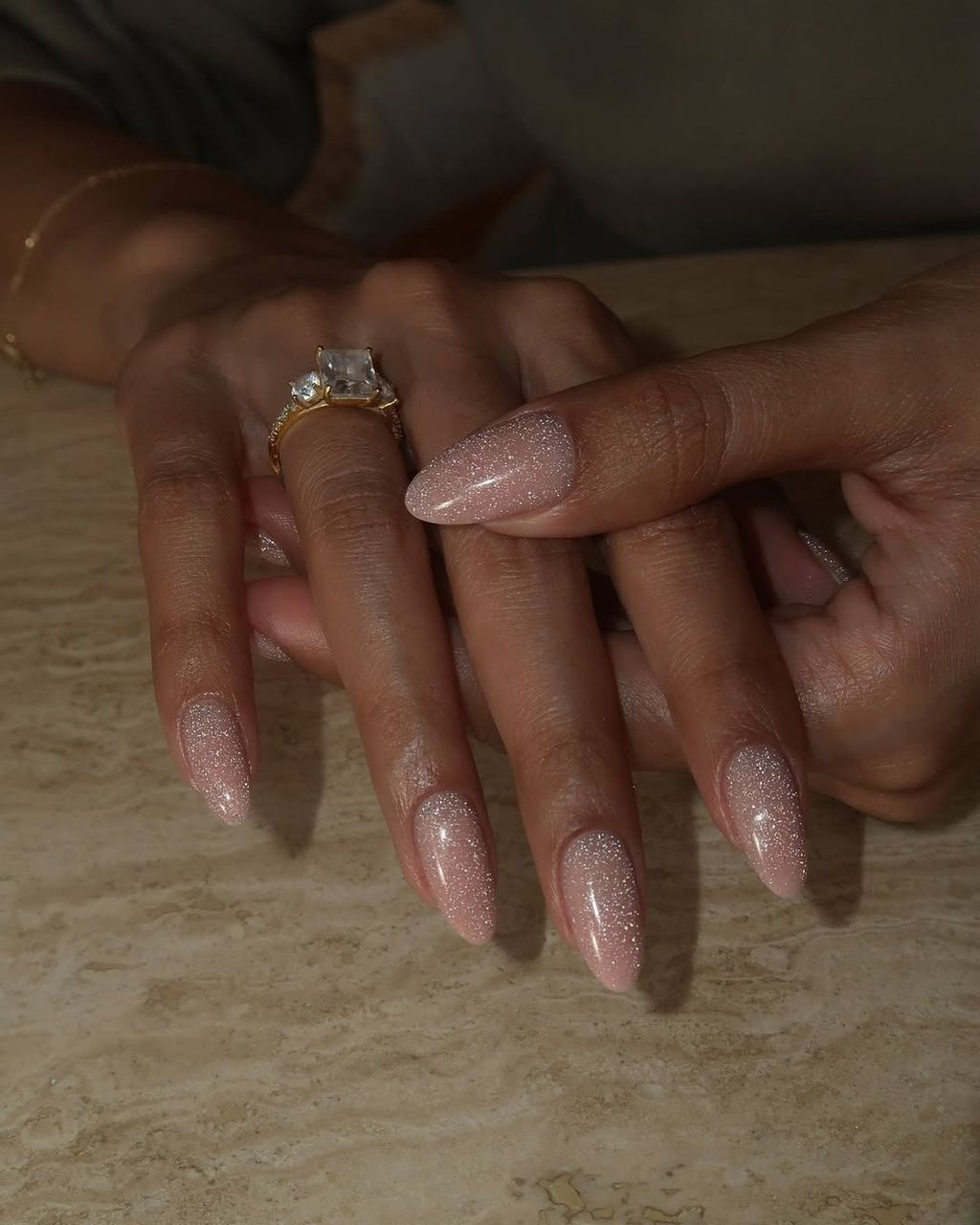 Sheer Pink with Abundant Silver Glitter Sheer Pink with Abundant Silver Glitter — Winter Nail Colors for Dark Skin