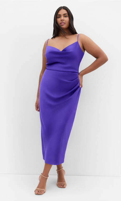 Chic Royal Purple Satin Slip Dress with Cowl Neckline — Royal Purple Outfits