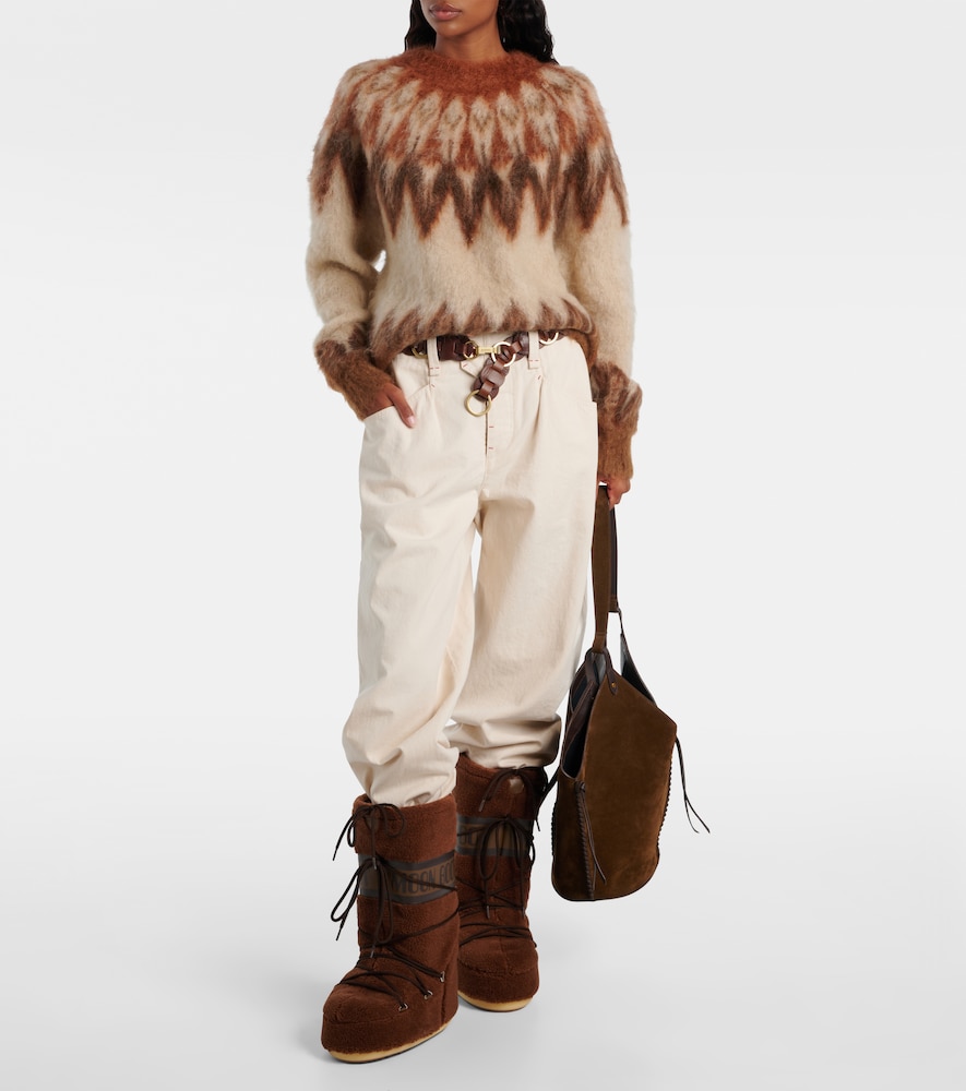 Textured Snow Boots with Fuzzy Sweater and Cream Pants — Moon Boots Outfits