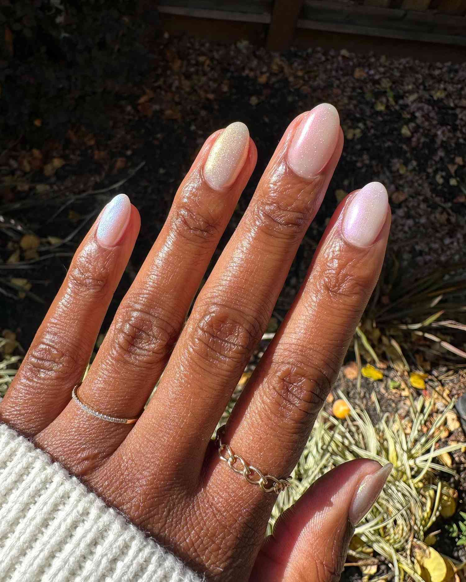 Shimmering Pearlescent Pink and White Nails Shimmering Pearlescent Pink and White Nails — Pastel Winter Nails
