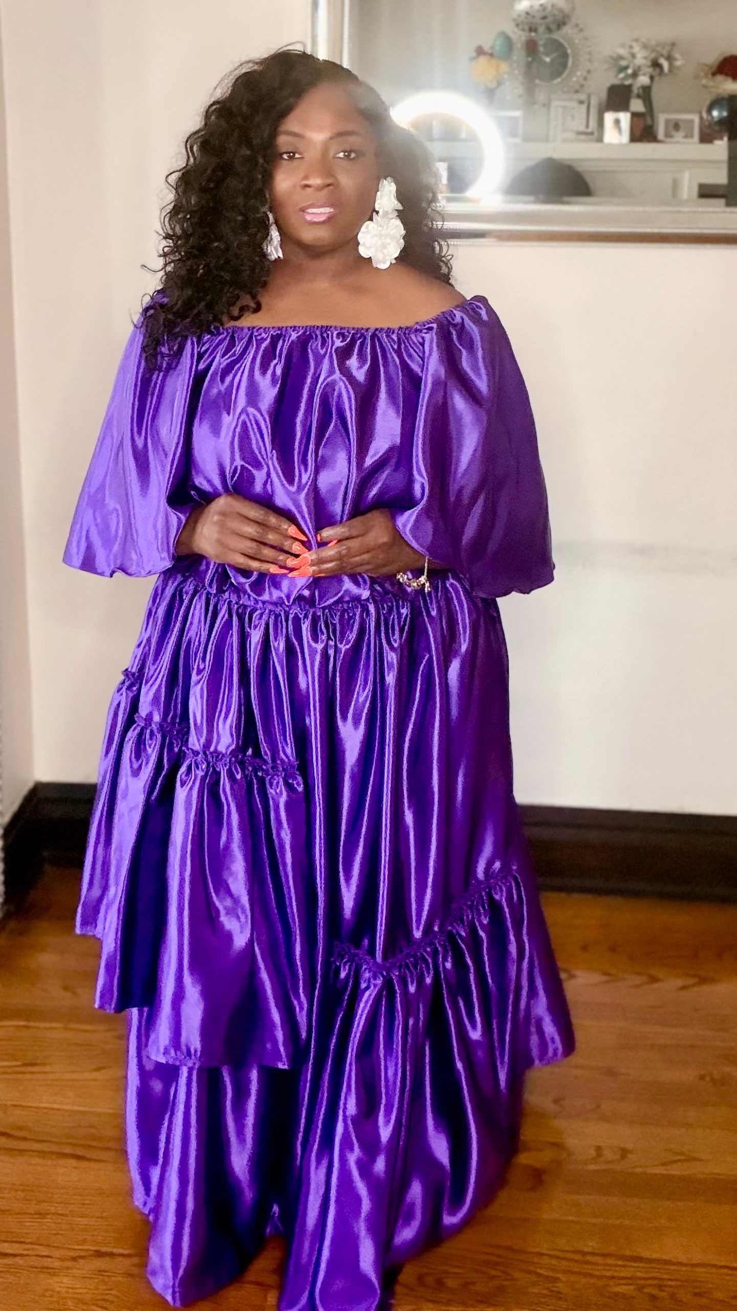 Dramatic Royal Purple Off-the-Shoulder Ruffled Dress — Royal Purple Outfits