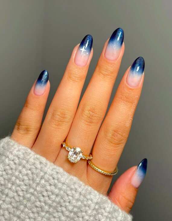 Shimmering Dark Blue to White Ombre — Dark Winter Nails