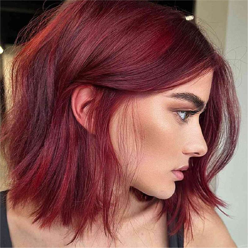 Angled Bob in Rich Deep Red — Winter Red Hair Colors