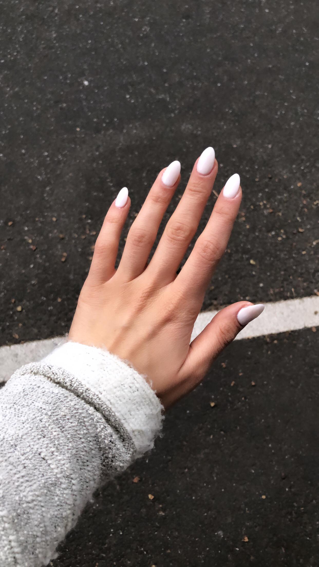 Solid Glossy White Almond Nails — Winter Almond Nails