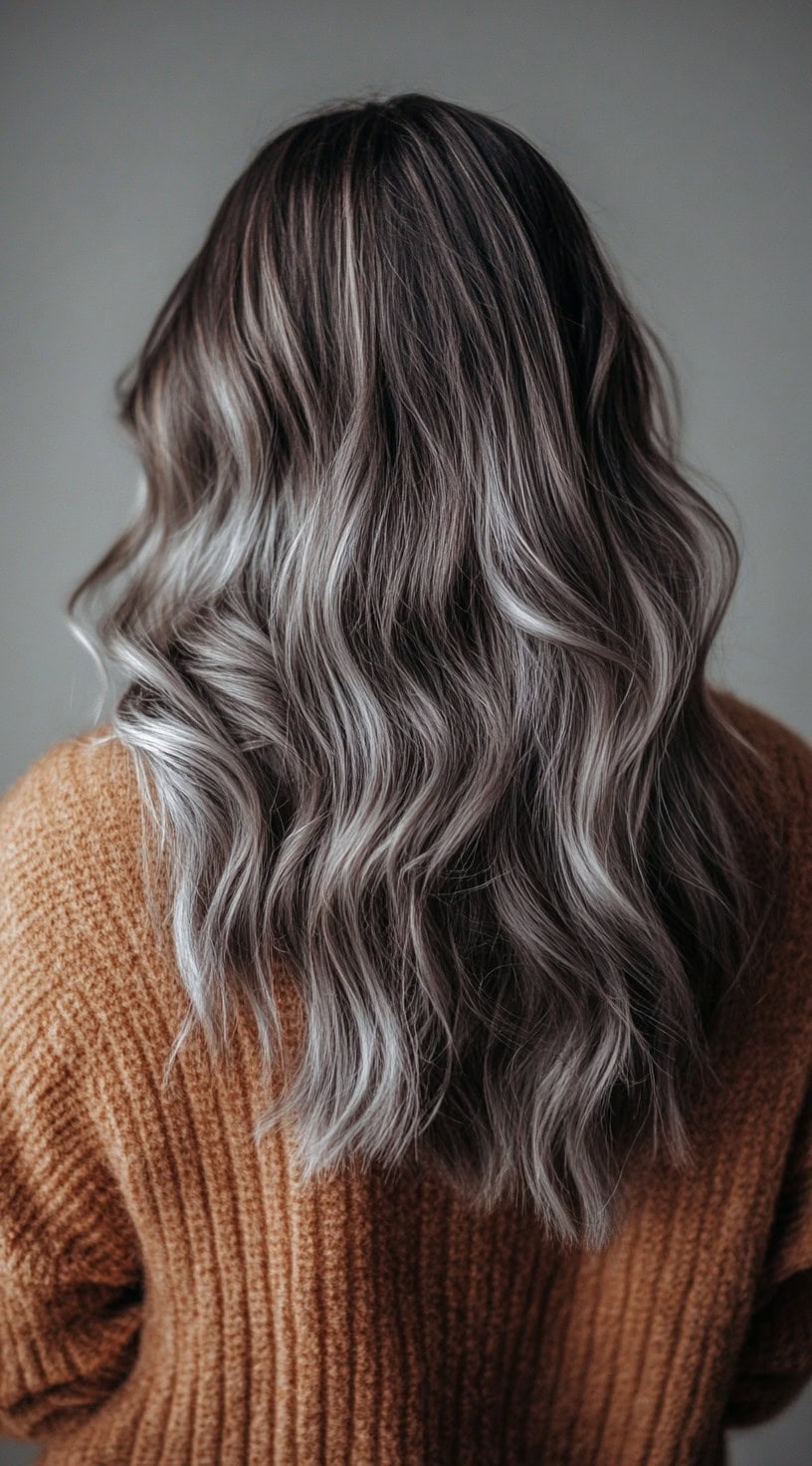 Silver and White Blonde Balayage on Ash Brown Silver and White Blonde Balayage on Ash Brown — Winter Balayage