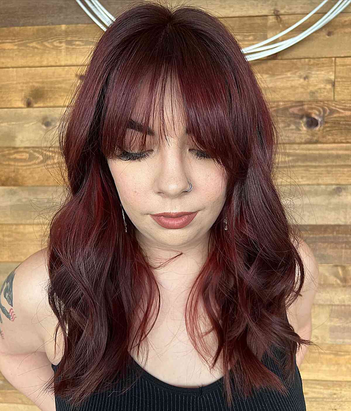 Dark Mahogany With Blunt Bangs Dark Mahogany With Blunt Bangs — Mahogany Hair Color