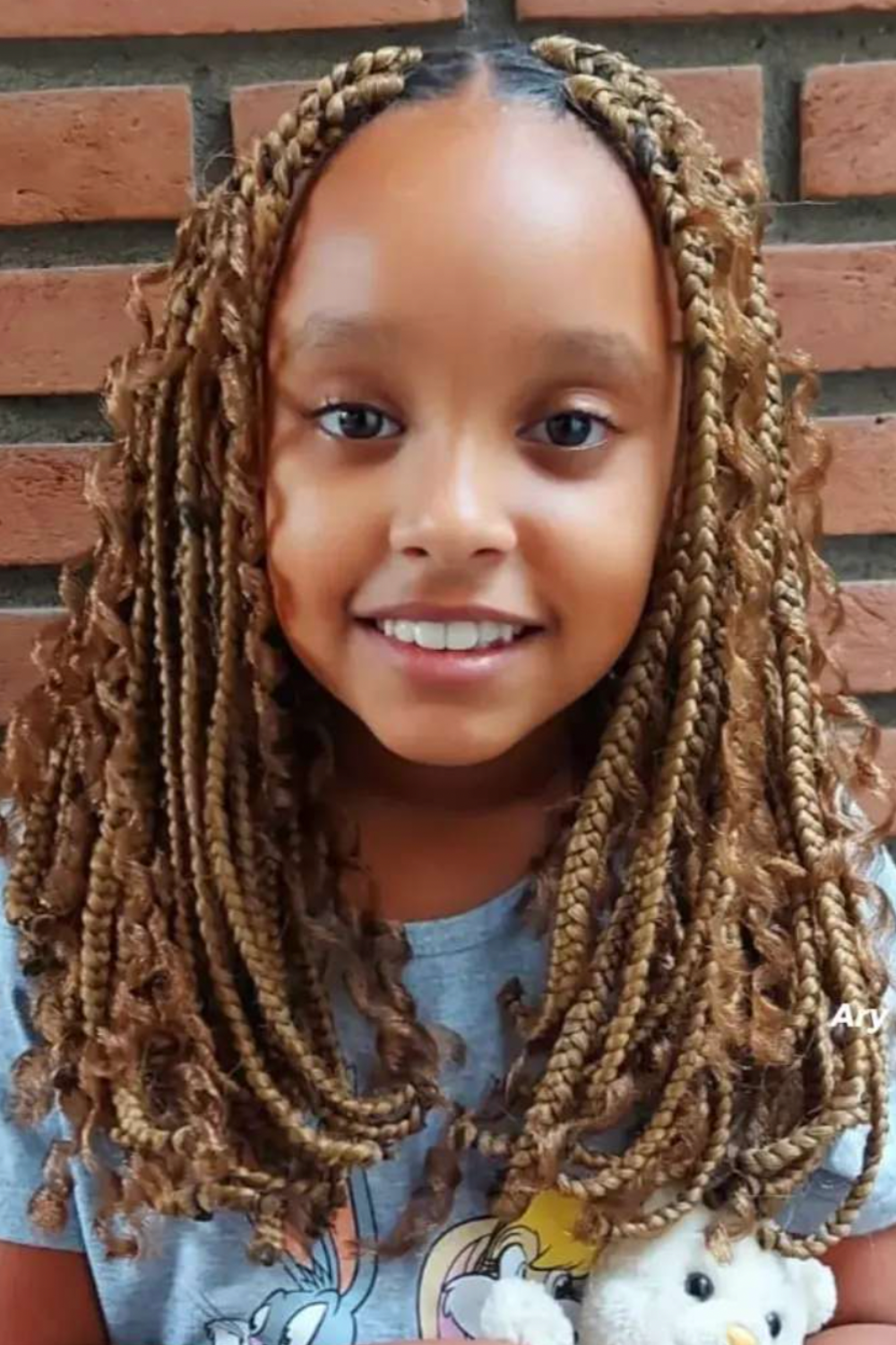 Light Brown Box Braids with Curly Ends Light Brown Box Braids with Curly Ends — Winter Hairstyles for Black Kids