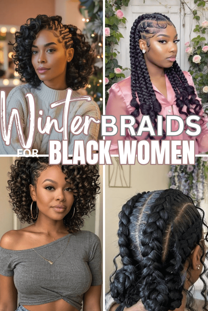 Box Braids Black Shoulder Length Braids With Beads — Winter Knotless Braids