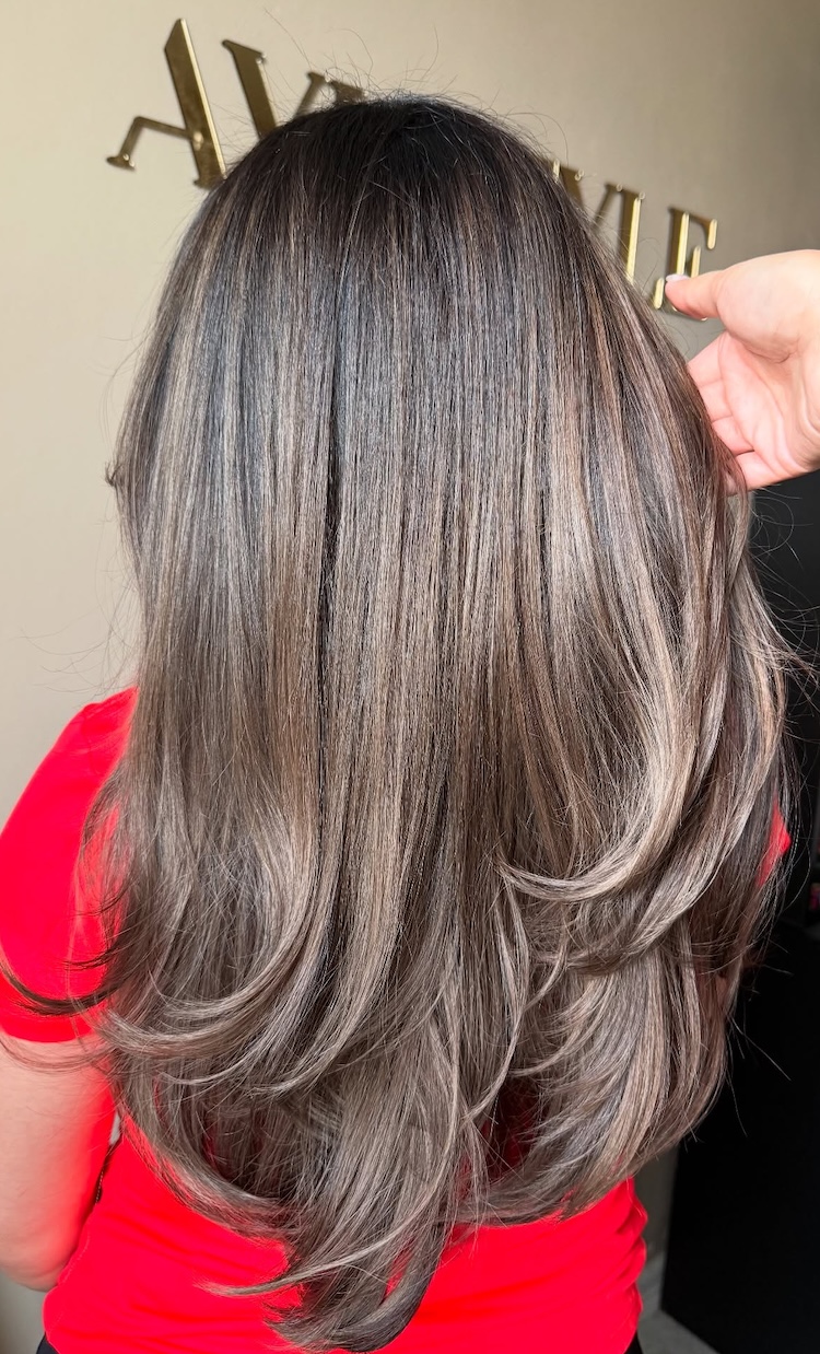 Long Layered Ash Brown With Prominent Highlights — Ash Brown Hair