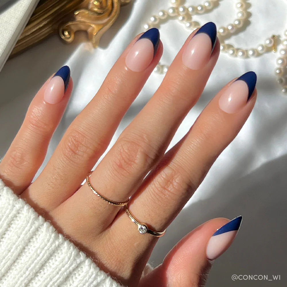 Medium Squoval Shimmer Navy — Navy Blue Nails