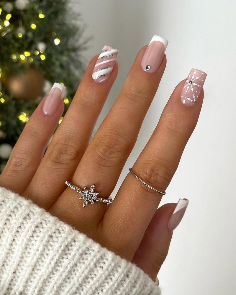 Diagonal Stripe Nude French Nails — Winter Wonderland Nails