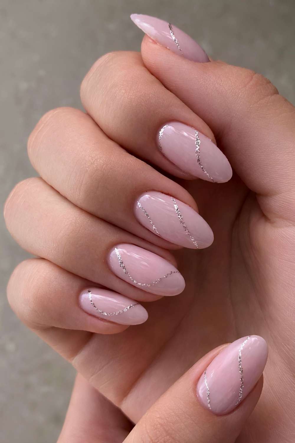 Pale Pink Glossy with Silver Line Art Pale Pink Glossy with Silver Line Art — Winter Pink Nails