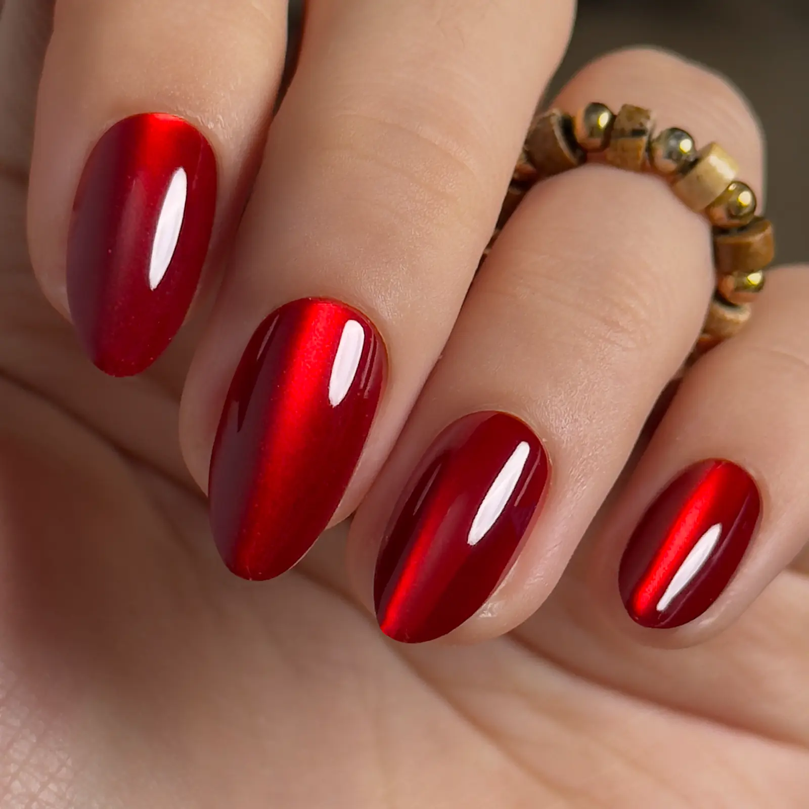 Curvlife medium almond solid Gel Press On Nails striped red glossy shiny for winter Nail Art 2 Week Wear - TikTok Shop