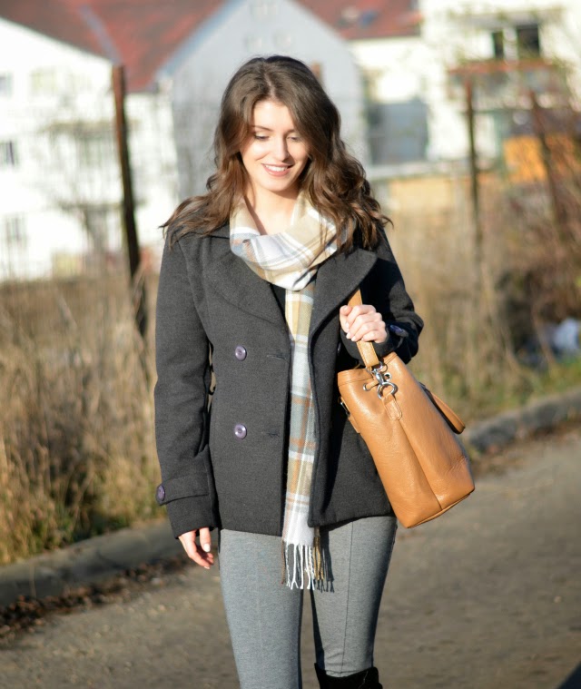 Peacoat and Plaid Scarf for a Classic Winter Ensemble — Winter Outfits with Leggings