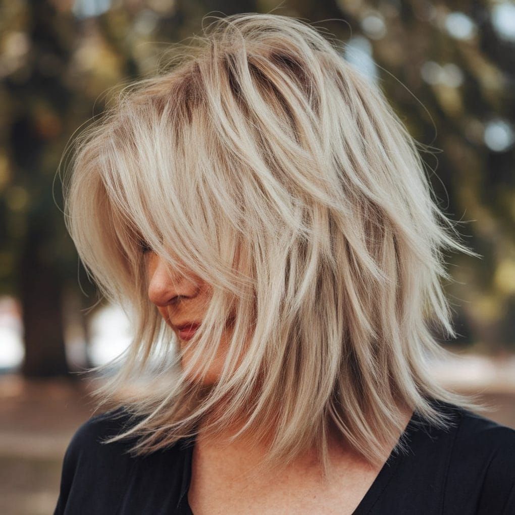 Light Blonde Shag With Full Fringe Light Blonde Shag With Full Fringe — Winter Hairstyles for Thin Hair