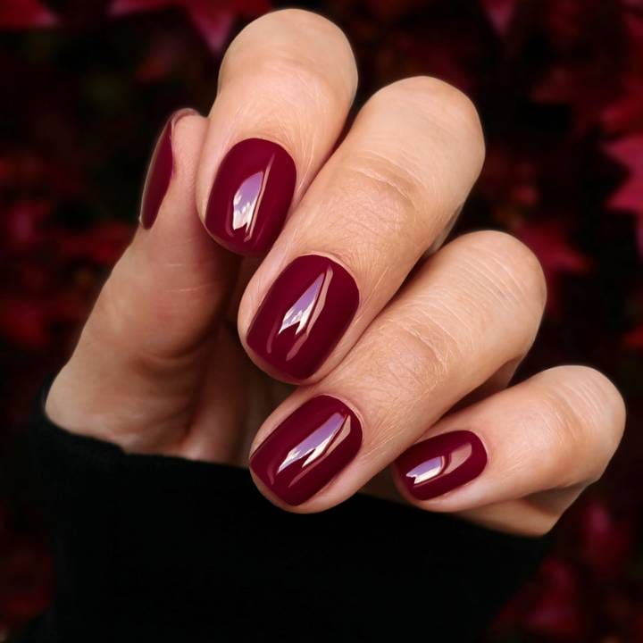Opaque Burgundy High Gloss Short Square Nails Opaque Burgundy High Gloss Short Square Nails — Winter Gel Nail Colors