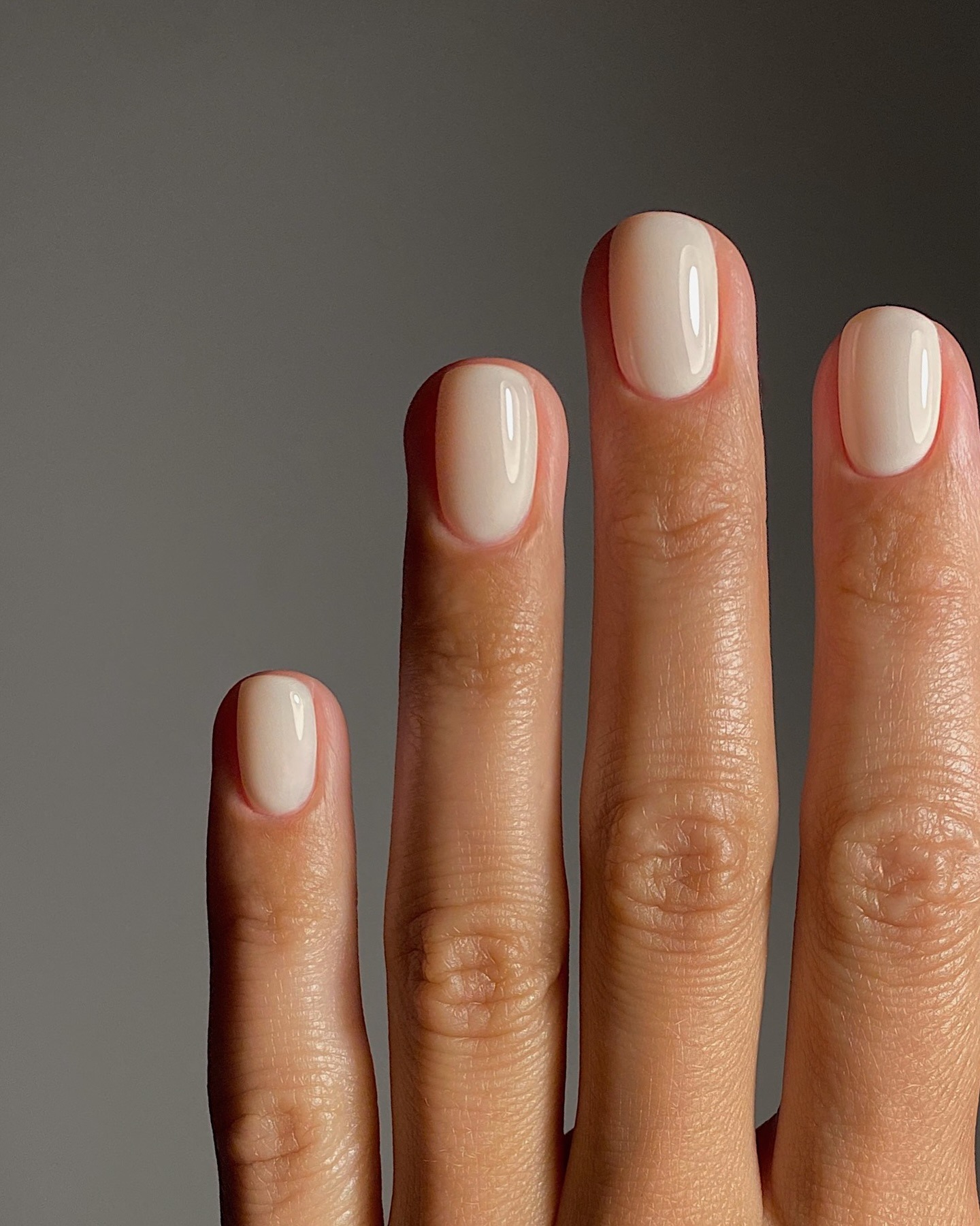 Glossy Pale Beige Natural Look Glossy Pale Beige Natural Look — Short Winter Acrylic Nails