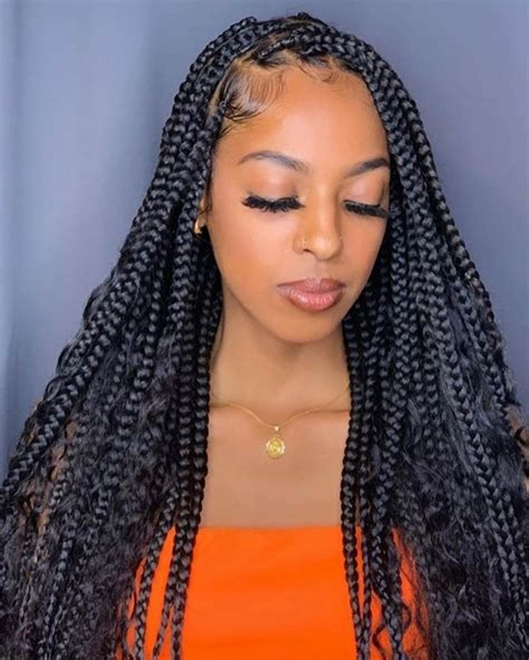 Thick Black Braids With Curly Tendrils — Winter Knotless Braids
