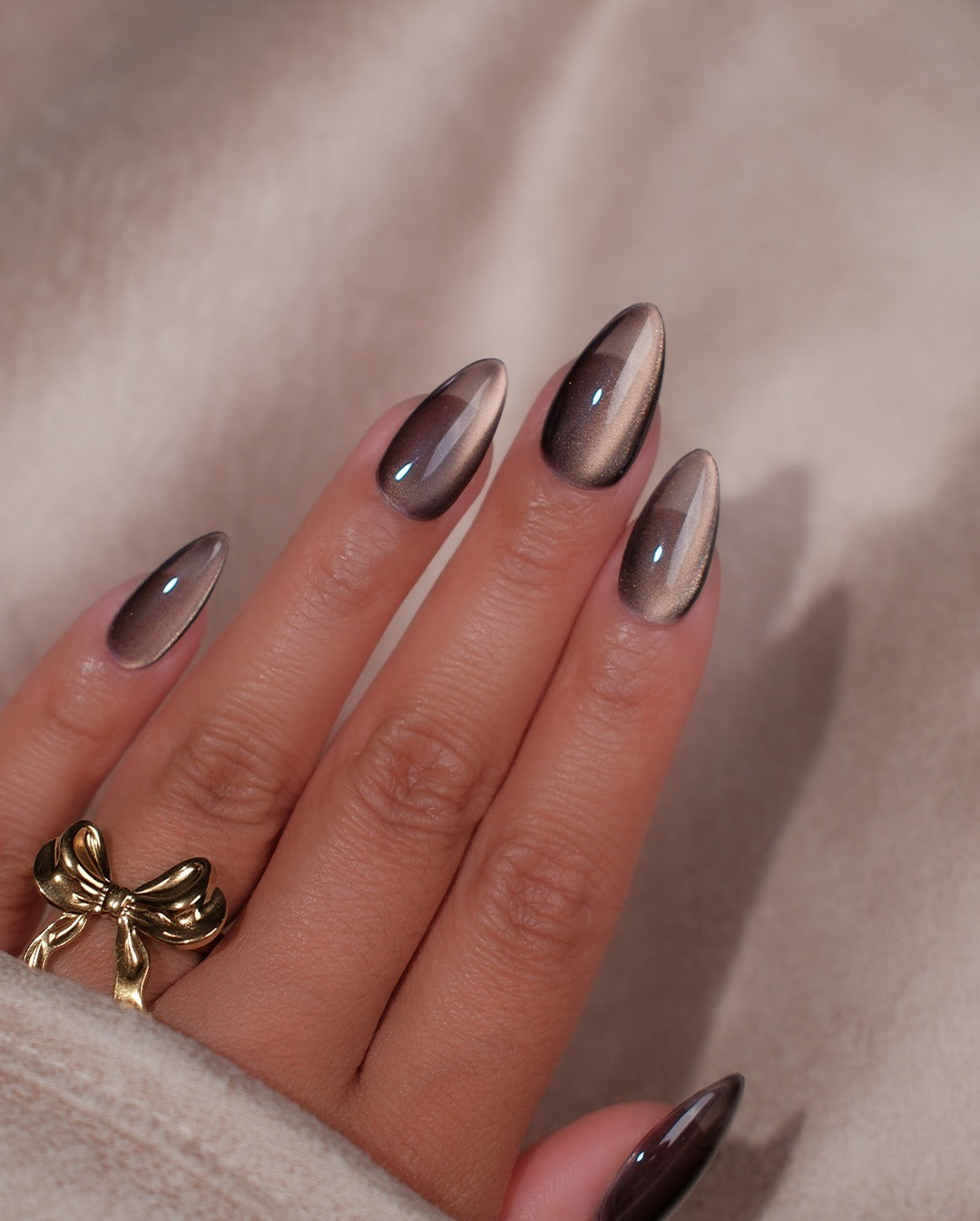 Rich Deep Burgundy Cat Eye Almonds — Winter Cat Eye Nails