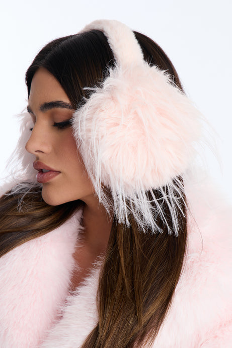 Matching Pink Faux Fur Coat and Feather Earmuffs — Earmuffs Outfits