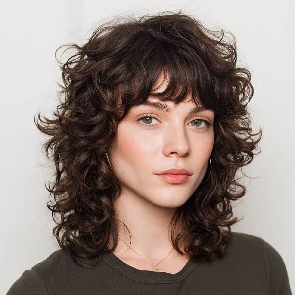 The Air-Dried Shag With Curtain Bangs — Winter Haircuts for Curly Hair