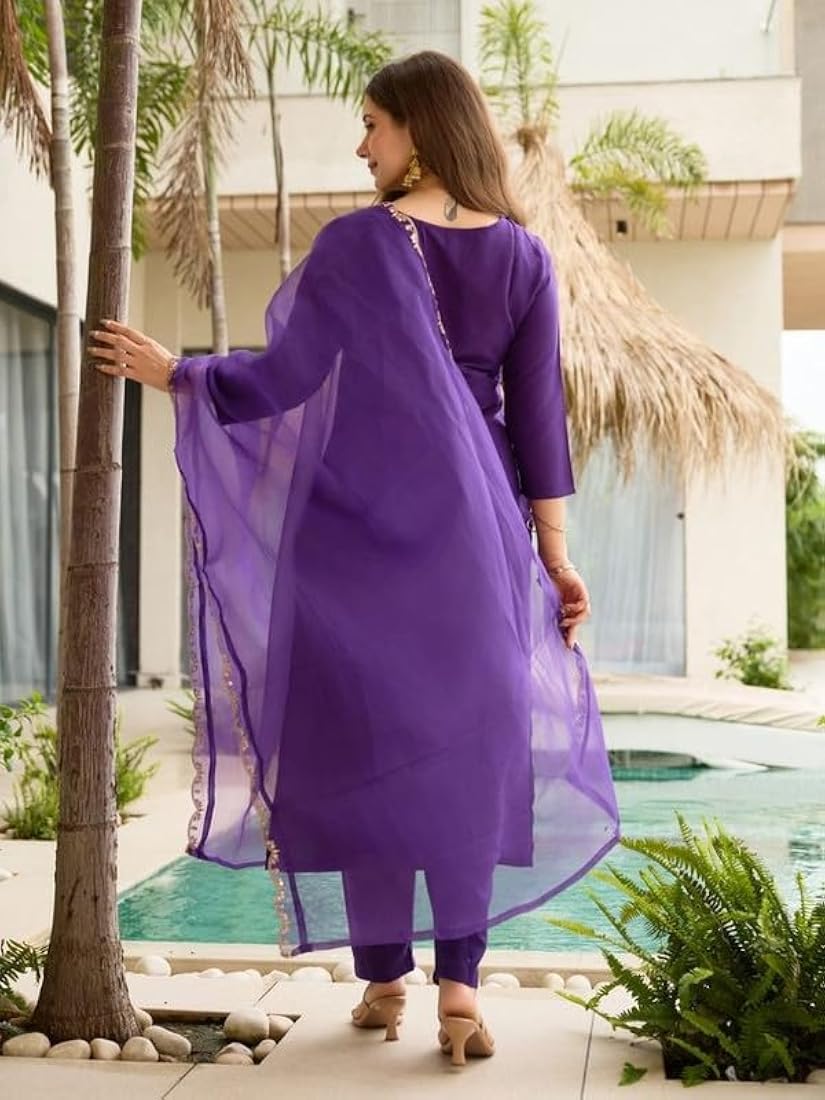Casual Royal Purple Kurta Set with Embroidered Dupatta — Royal Purple Outfits