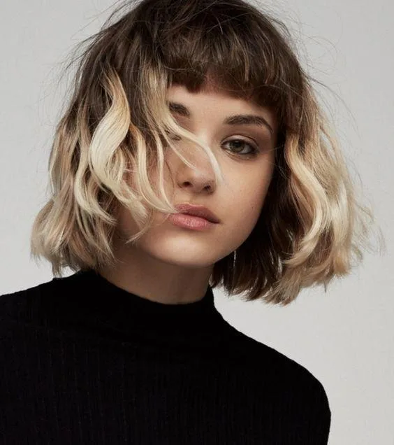 Wavy Bob With Micro Bangs — Winter Hair Colors for Short Hair